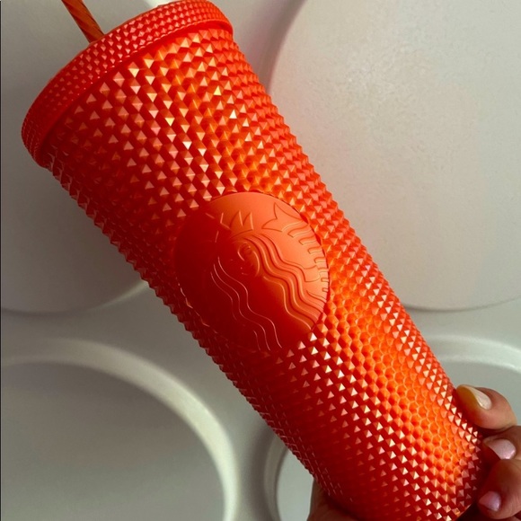 Starbucks Orange Bling Studded Tumbler Pearlized Cold Cup 24oz Halloween New - Picture 7 of 14